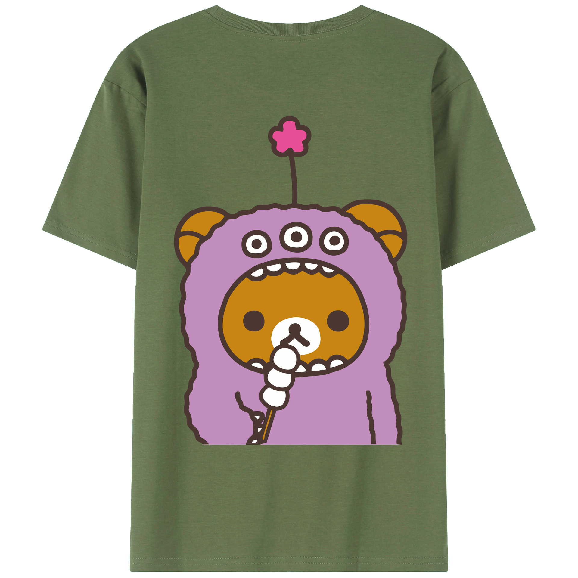 （画像用） リラックマ リラックマ キイロイトリ Rilakkuma Korilakkuma Kiiroitori 綿100％ メンズ半袖Tシャツ（バックプリント） 通気性